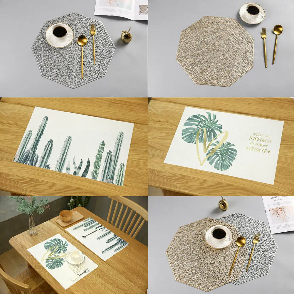 

Non-Slip Chic Tropical Plants Tableware Pad Dining Table Mat Heat PVC Insulation Pad Placemats Table Mat Kitchen Accessories