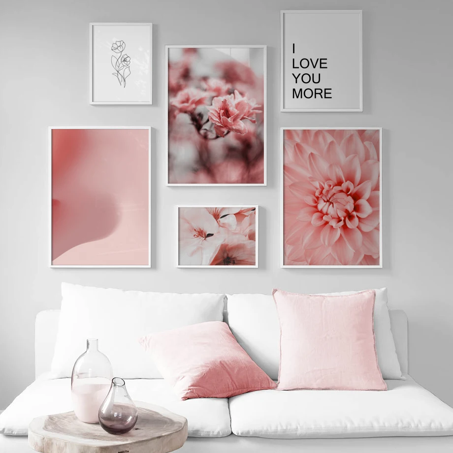 

Pink Flower Plant Landscape Line Quotes Nordic Posters And Prints Wall Art Canvas Painting Wall Pictures For Living Room Decor