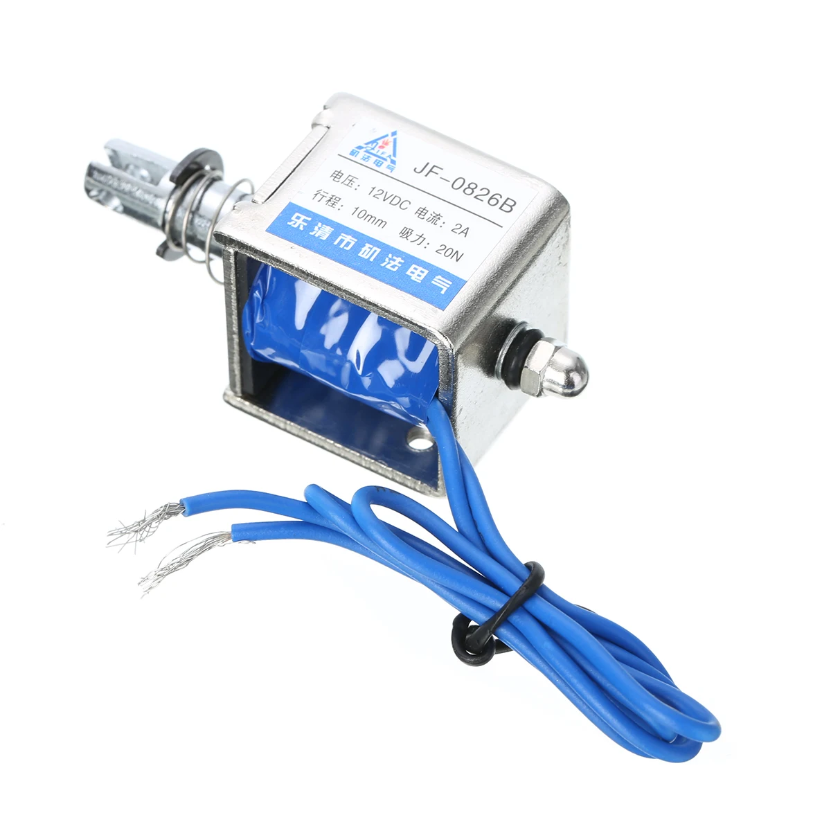 

JF-0826B Electrical Push Pull Type Open Frame Solenoid Electromagnet 12V/2A Reset 10mm Stroke Mini Rectangular With DC Coil Wire