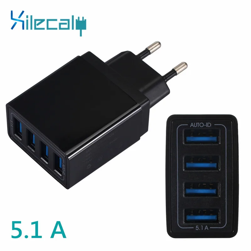 XILECALY 5.1A 4 порта USB зарядное устройство адаптер Путешествия настенное мобильный