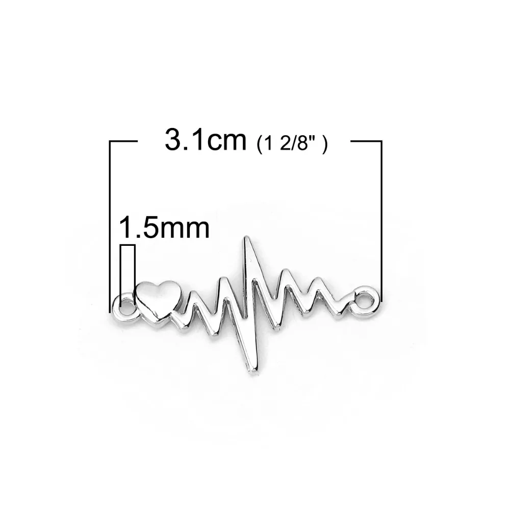 DoreenBeads цинковый сплав разъемы Золото Серебро Цвет сердцебиение сердца/электрокардиограмма ювелирные аксессуары 10 шт