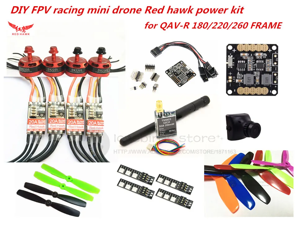 

DIY FPV racing mini drone RED HAWK DX2205 power kit RED HAWK 20A ESC / little bee 20A pro ESC + NAZE32 + TS5823L + 700TVL camera