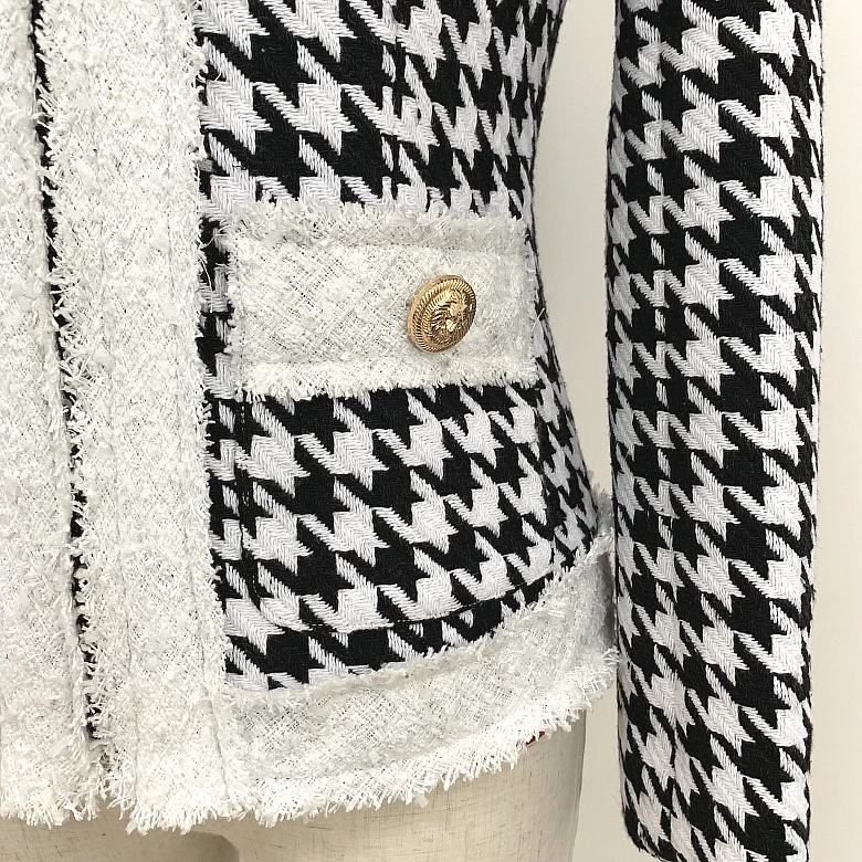 HIGH STREET Newest Fall Winter Designer Jacket Women's Zip Houndstooth Fringed Tweed Jacket Coat