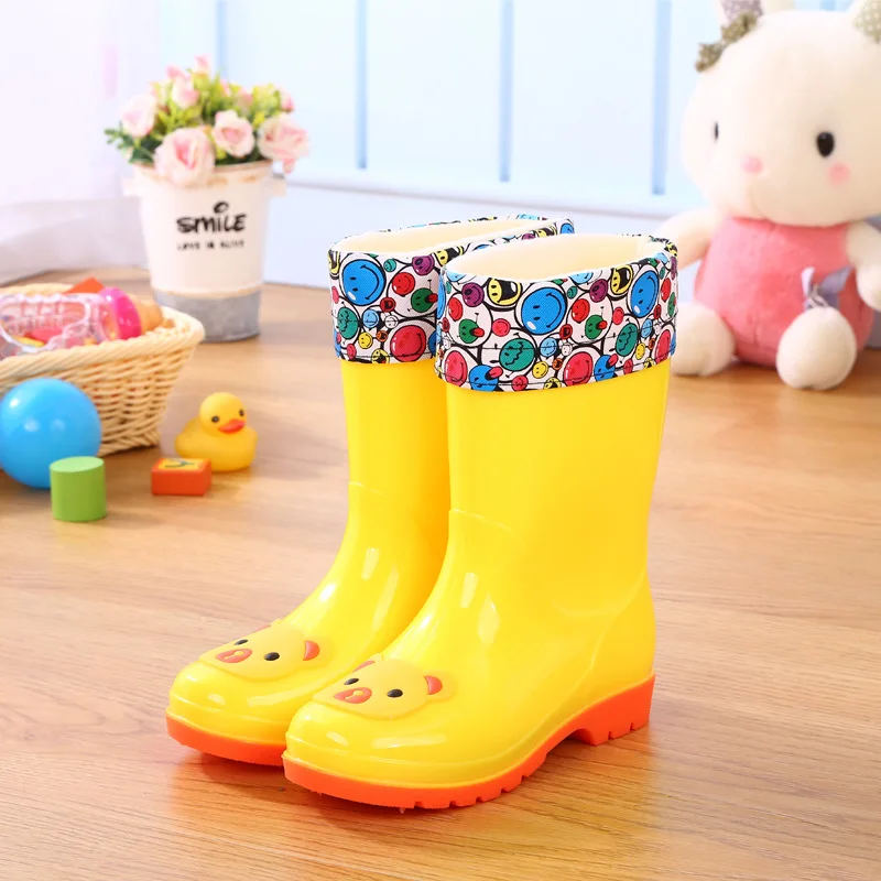 Children's rain shoes 3-12 years old non-slip high tube waterproof shoes plus velvet rain boots in the kids student rubber shoes