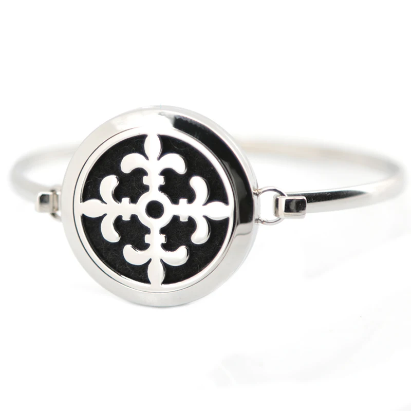 

Silver Jewelry fleur de lis Aromatherapy / 316L s.steel Essential Diffuser Oils Locket bangle 7''-8''wrist and 10pcs felt pads