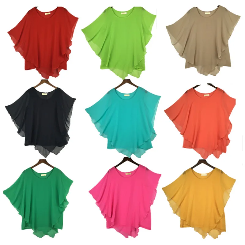 

Womens Blouses Chiffon Clothing Summer Lady Blouse/Shirt Ruffle batwing Sleeve chiffon shirts Tops plus size S-5XL 6XL Blouse