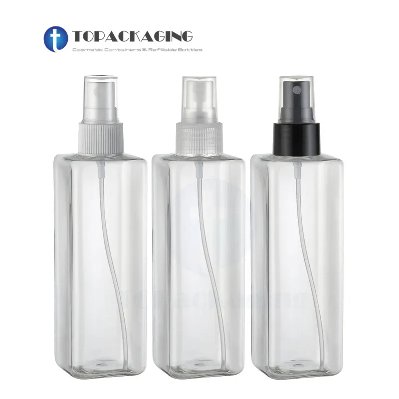 20PCS*250ML Spray Pump Bottle Empty Clear Square Plastic Makeup Perfume Packing Reillable Fine Mist Atomizer Cosmetic Container 100pcs square plastic box pvc clear transparent box for cake candy christmas gift birthday wedding jewelry packaging storage box