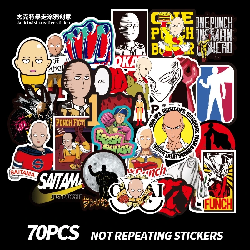 

70PCS/Bag One-Punch Man Stickers Pack Laptop Skateboard Luggage Suitcase Motorcycle DIY Anime Graffiti Waterproof Sticker Toys