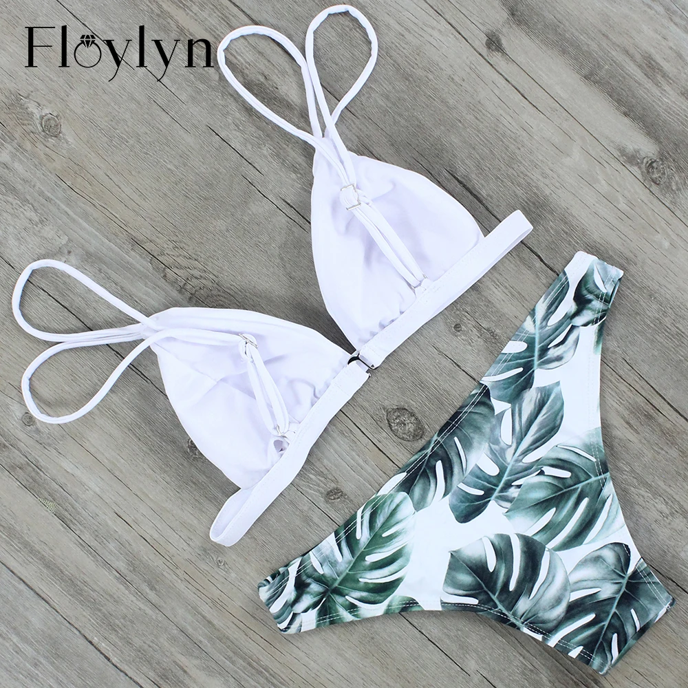 Купальник бикини Летний с принтом листьев и чашками пуш ап|bottom up|bottom swimsuitbottom set |