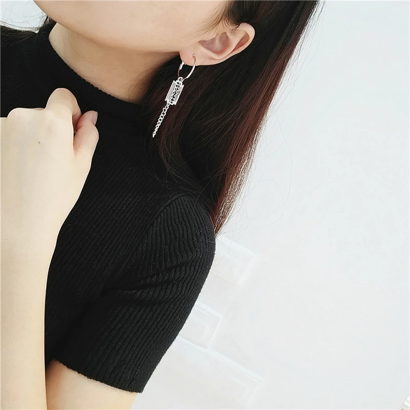 6 Pairs Per Set Earrings Safety Pin Geometry Chain Drop Earrings Women Vintage Long Chain Earrings Men Korean Fashion Jewelry