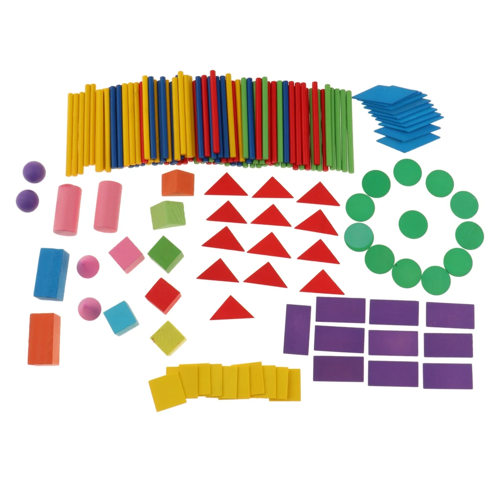 Multi-Color Counting Stick & Geometric Shapes Blocks Calculation Math Learning Toy for Kids Toddlers Gift