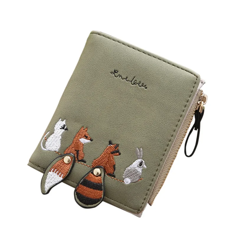 

Laamei Fox PU Women Short Wallet Cute Fresh Folding Mini Personality Zero Purse Women Small Clutch Female Purse Coin Card Holder