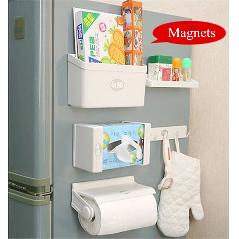 

5 IN 1 Multifunctional Kitchen Organizer Holder Refrigerator Spice Jar Shelf Magnetic Sidewall Rack Hook Tissue Box Space Saving