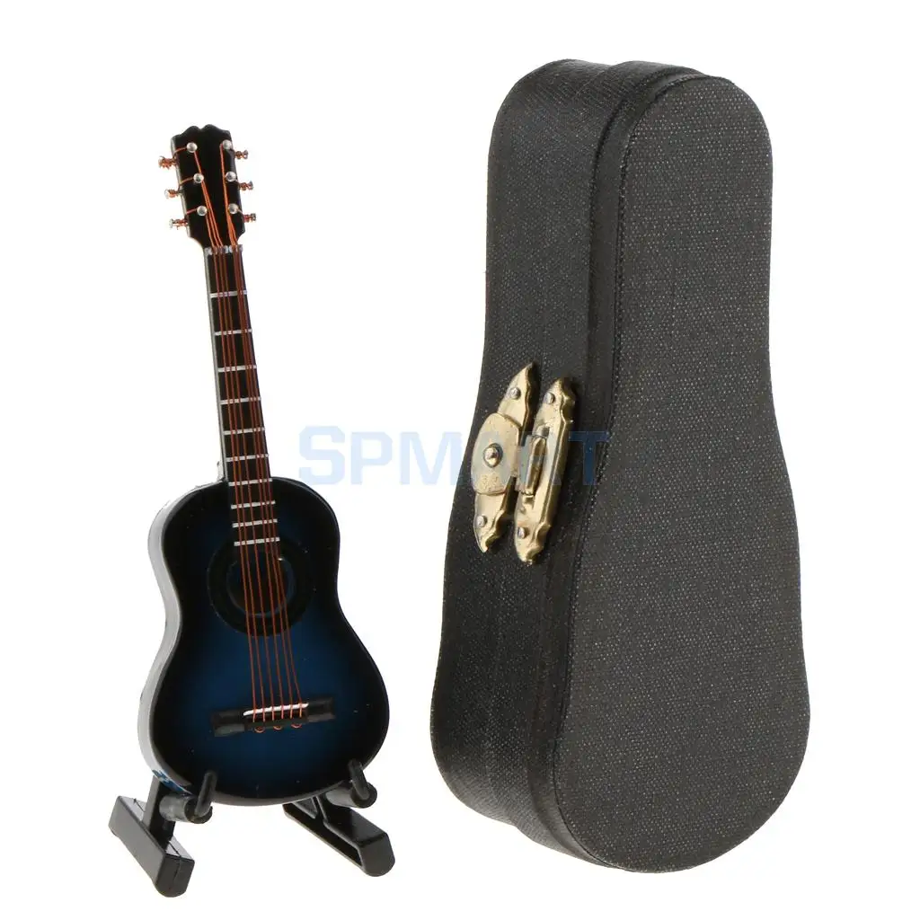 1/12 Scale Dollhouse Miniature Music Instrument Wooden Guitar with Box Music Rooms Decoration Accessories