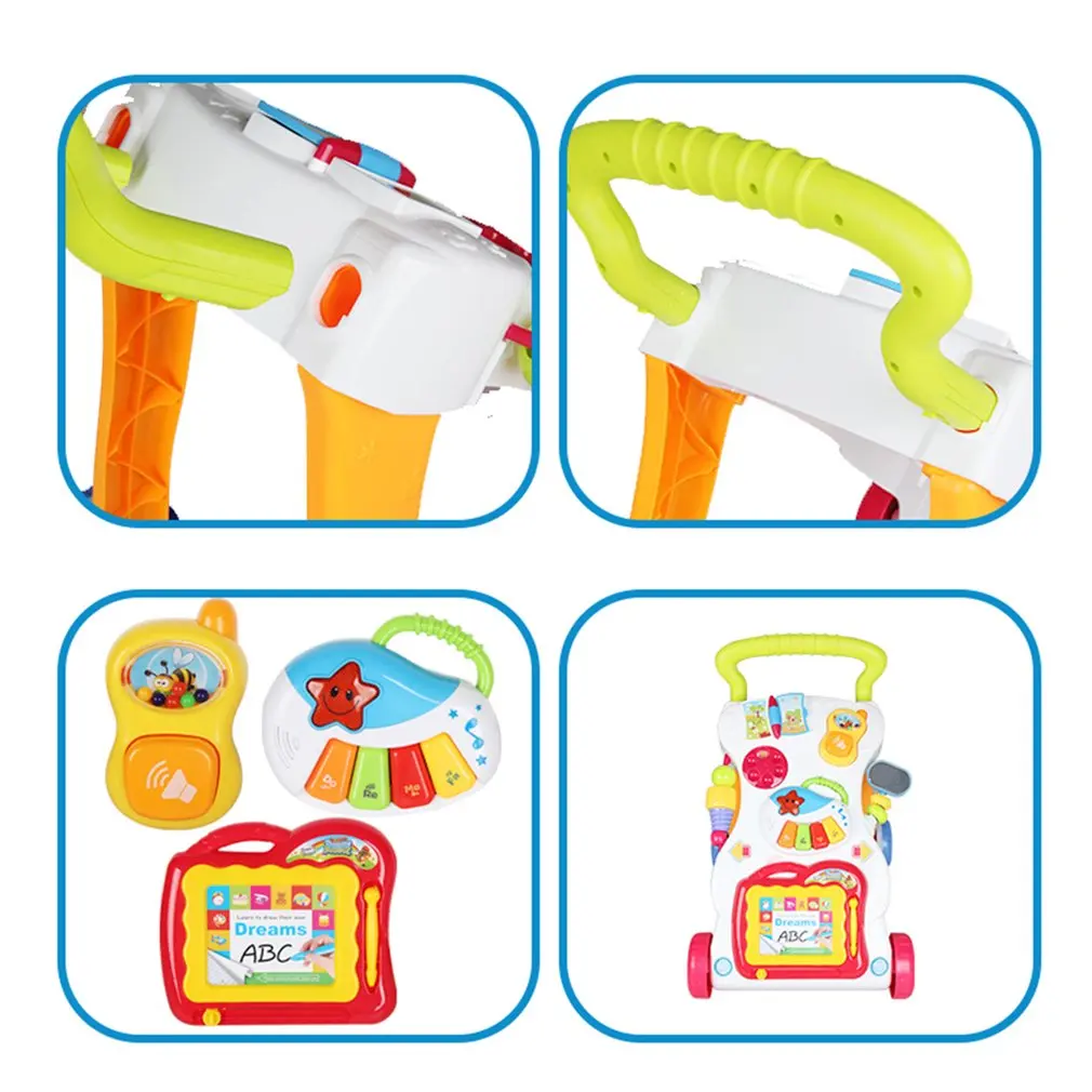 Детская ходунка игрушка-тележка для ребенка сидя-ходунки для ребенка для раннего развития музыкальные регулируемые детские первые шаги автомобиля