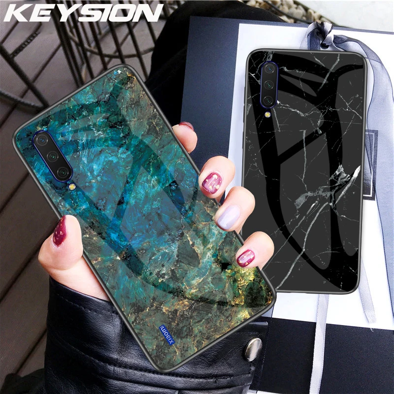 KEYSION мраморный чехол из закаленного стекла для Xiaomi Mi A3 Lite Мягкий ТПУ жесткий