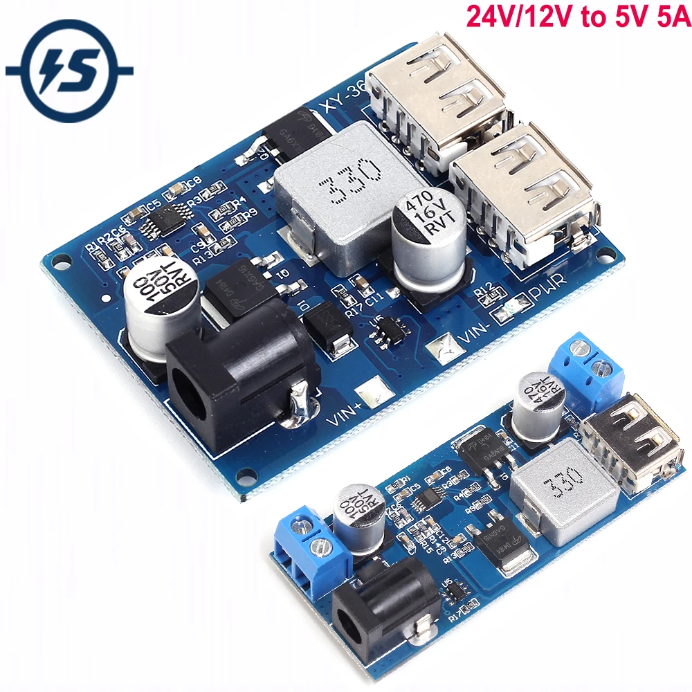 

DC-DC 24V/12V to 5V 5A LM2596S Buck Converter Step Down Adjustable Power Supply Module USB Interface Voltage Regulator