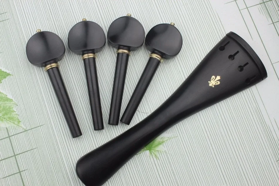 

1 set 4/4 full size ebony cello parts inlaid copper tailpiece four pegs