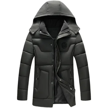 

2018 Autumn and winter new men's cotton jacket casual warm jacket solid color thick coat hooded coat