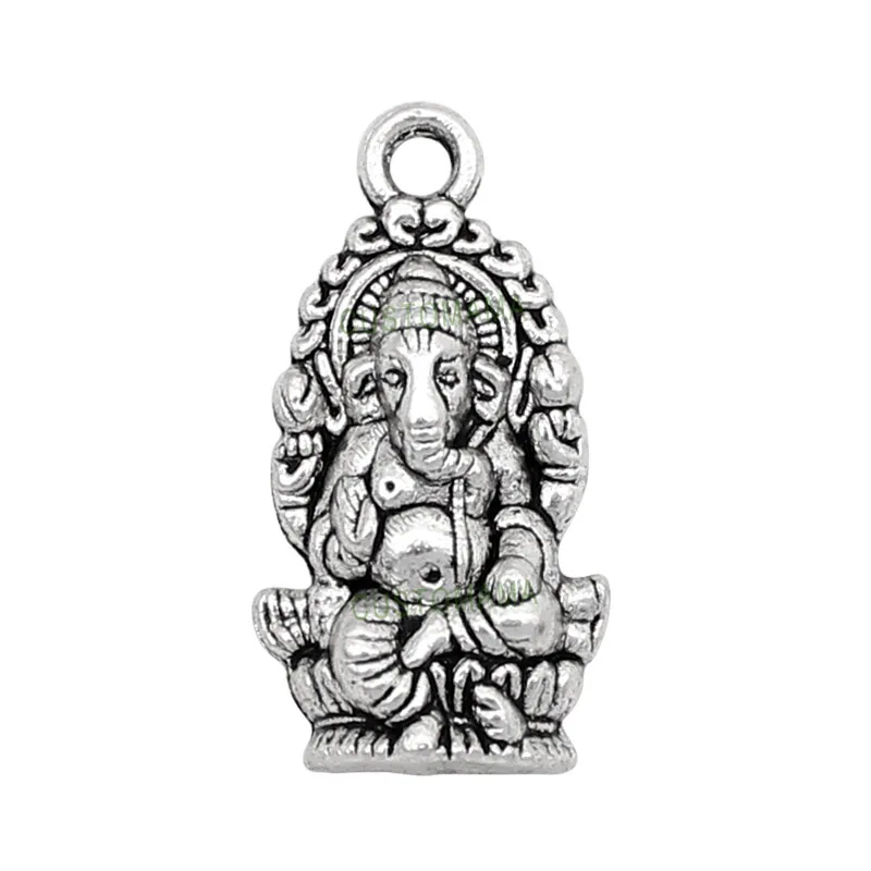 

40pcs- Ganesha Charms, Antique Silver Hindu God of Wisdom Elephant Charm Pendant 27x14mm