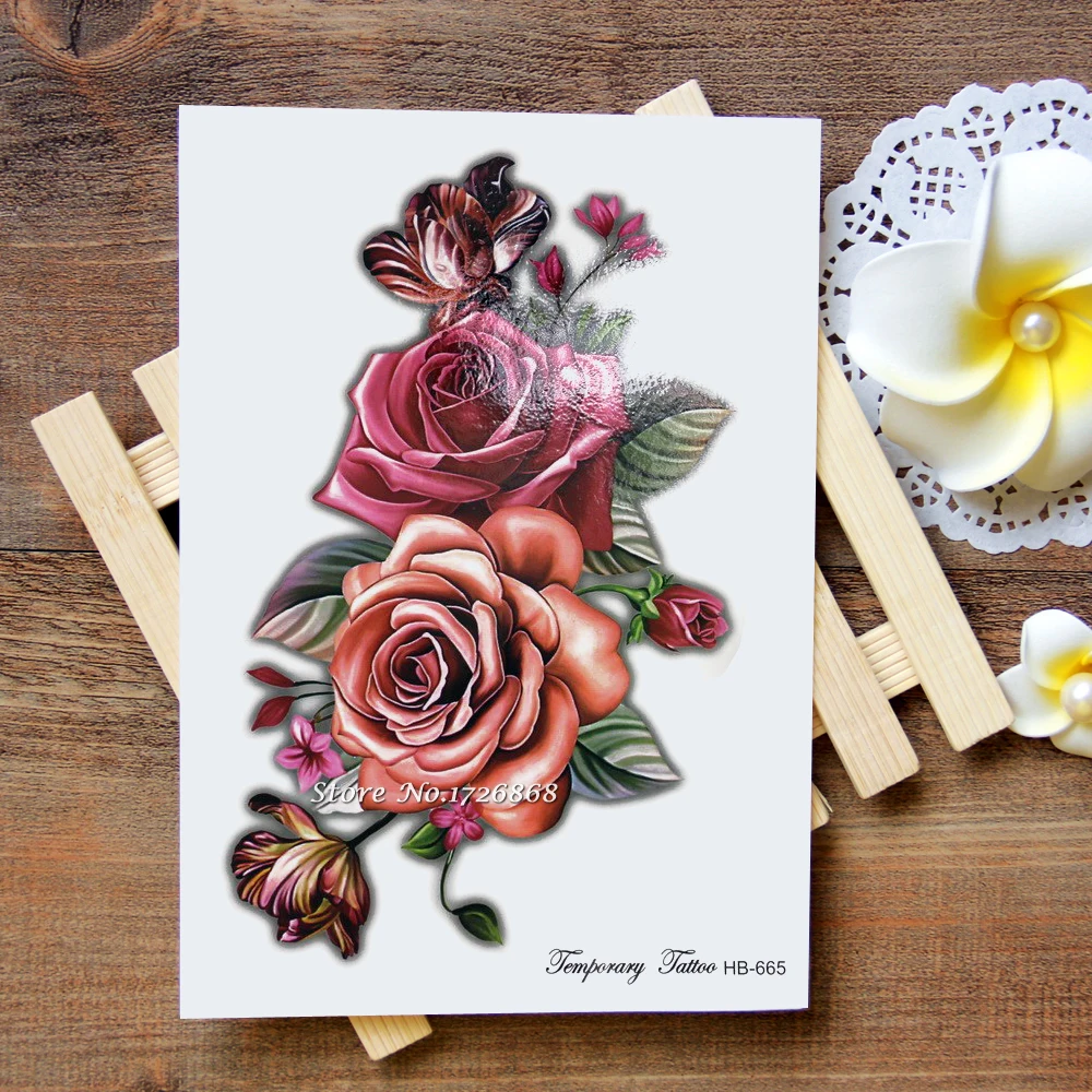 Waterproof Temporary Tattoos Stickers Rose Arm Tattoo Flash Water