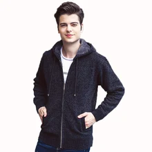 Men Hooded Cardigans Sweater Male Knitted Tops Man Hood Cardigan Woollen Warm Thicken Fleece Chunky Sweaters Knitwear Male Wear