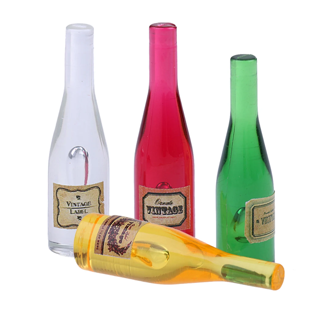 4Pcs/Set 1/12 Scale Dllhouse Miniature Wine Bottles Model Foods Groceries for Dolls House Kitchen Accessory Decor