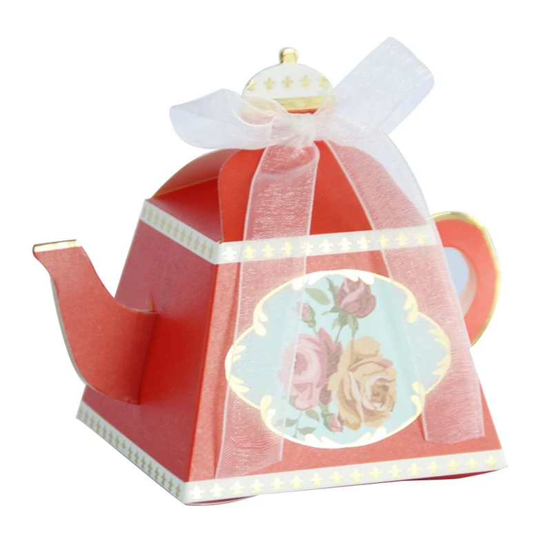 10Pcs/Pack Teapot Candy Box With Ribbon Gift Cake Candies Packaging