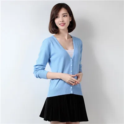 Модный кашемировый кардиган, свитера, женская блузка, вязанное кашемировое пальто с v-образным вырезом, однотонный эластичный тонкий женский повседневный жакет D199 - Цвет: D00199 sky blue