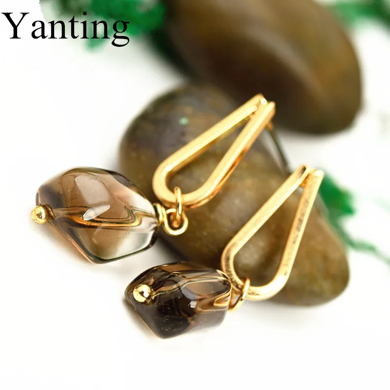 Yanting натуральный чай кристалл серьги для женщин золото Цвет Винтаж Серьги гвоздики новые массивные этнические вечерние серьги