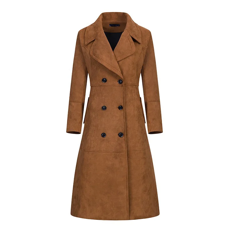 XSJPZH 2017 New Fashion Autumn Winter Suede Trench Coat Women Elegant