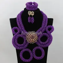 Массивные фиолетовые ожерелья набор Африканский костюм, нигерийский Свадебный бисер ювелирный набор ручной работы свадебные украшения AIJ534