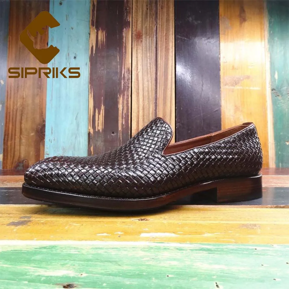 De Slip Terno Importado Mens Sapatos Sociais Negócios Preto Couro Elegante Trançado Brown Preto Gents dark on Escuro Marrom Sipriks Bezerro qpXWta
