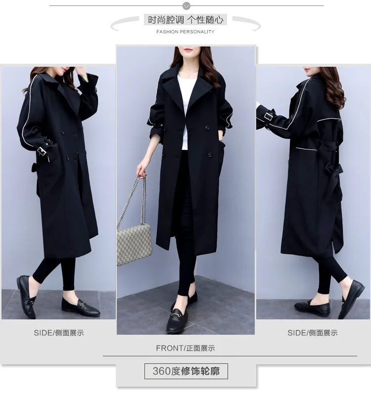 Trench Coat for Women Streetwear Double Breasted Turn-down Collar Spring/Autumn Coat Women's Overcoat with Pocket