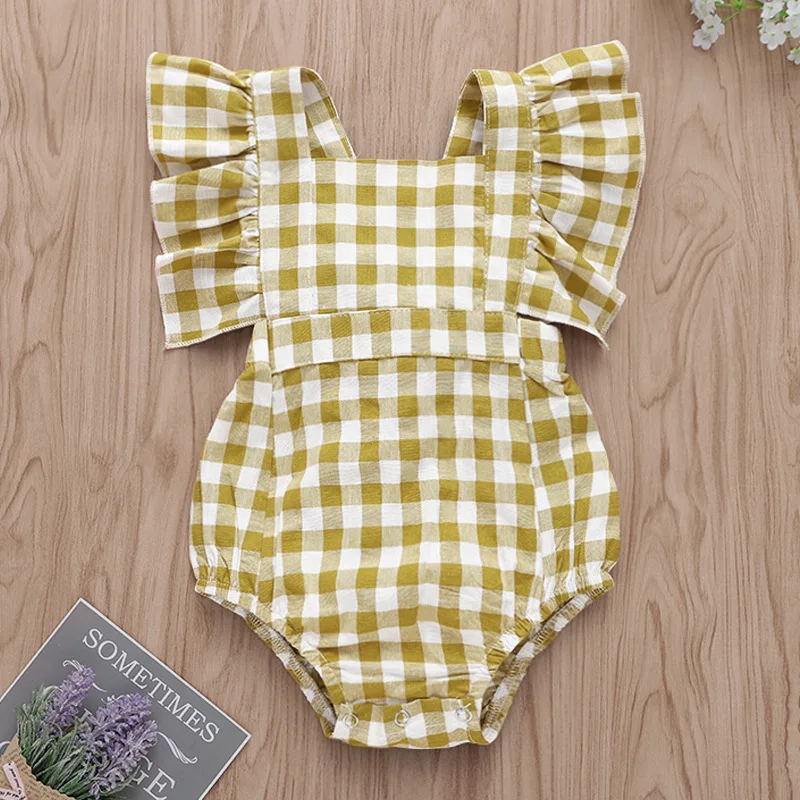

Summer Infant Baby Girls Romper Plaid Cotton Ruffles Baby Romper Newborn Clothes