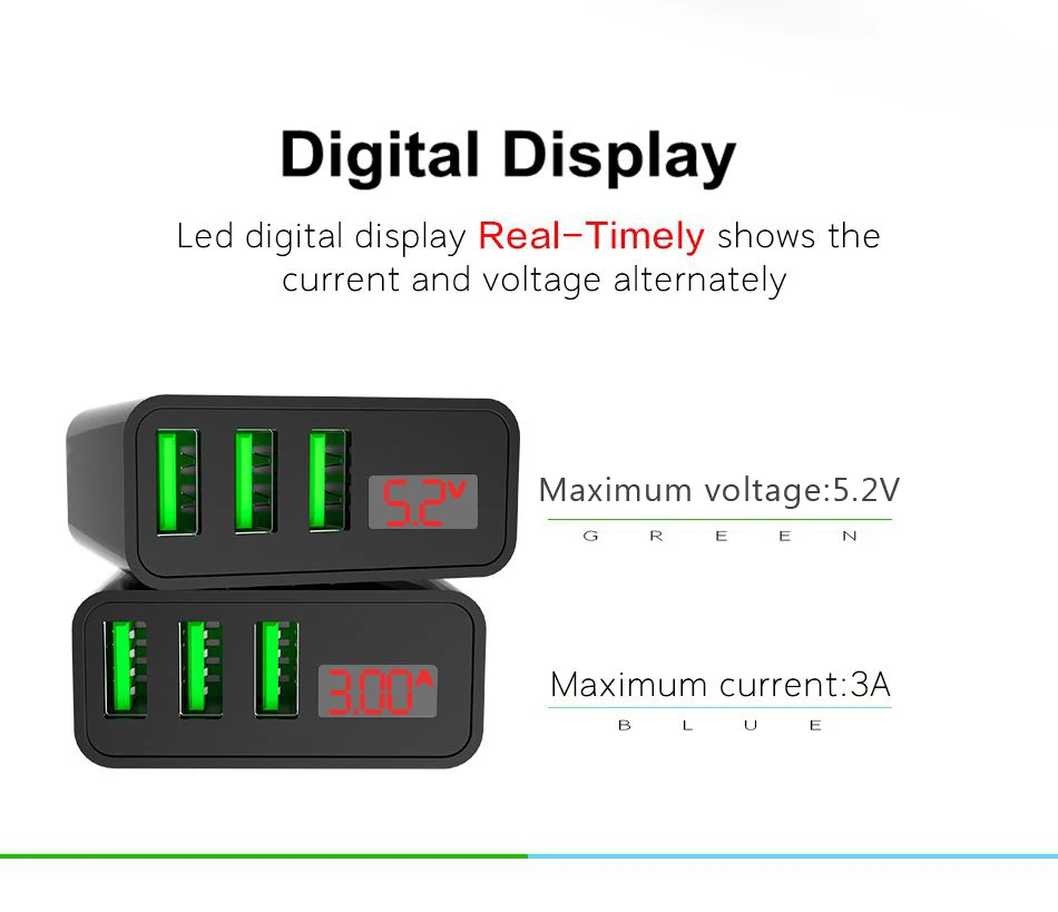 Зарядное устройство для мобильного телефона YKZ LED дисплей 3 USB зарядное устройство для iPhone Samsung Xiaomi дорожное настенное зарядное устройство для зарядки телефона Usb адаптер