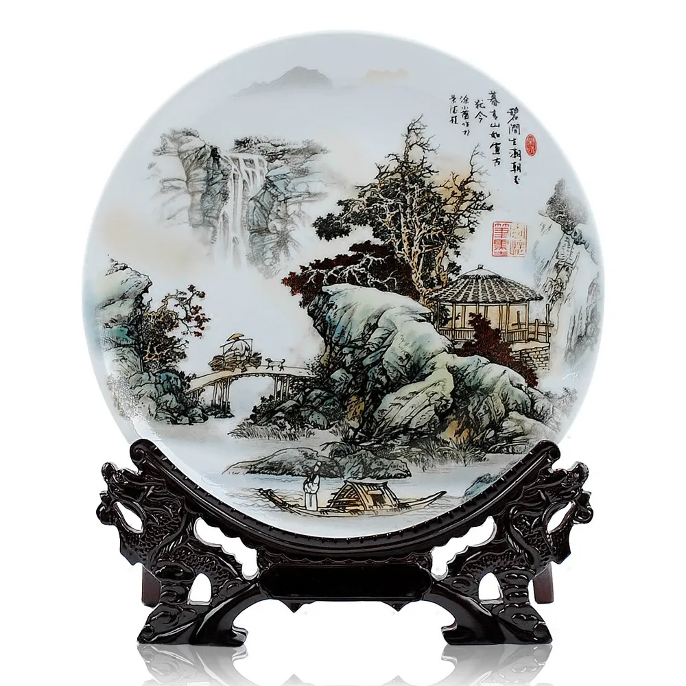 Китайский пейзаж, керамическая декоративная тарелка, декоративная тарелка, подвесная тарелка, набор фарфоровых тарелок, свадебный подарок