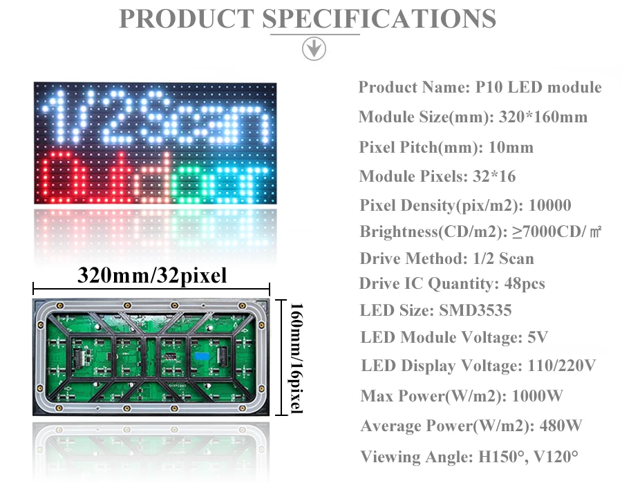 320*160 мм 32*16 пикселей 1/2 sacn RGB 3in1 SMD3535 открытый полноцветный P10 светодиодный дисплей модуль