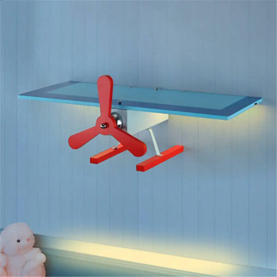

creative Plane wooden Shelves wall lamp for children's room study home deco cartoon led wall light kids bedroom bedside lamp