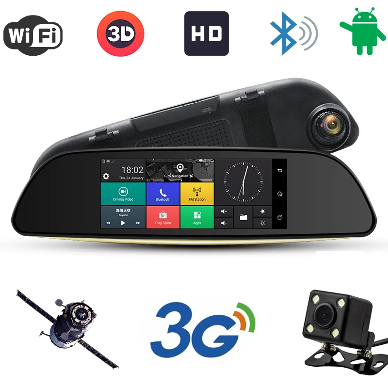 Автомобильный видеорегистратор G, 7 дюймов, камера 16 ГБ, Android 5,0, зеркало заднего вида, 1080 P, видео регистратор, двойной объектив, авто gps навигация, бесплатное обновление карты
