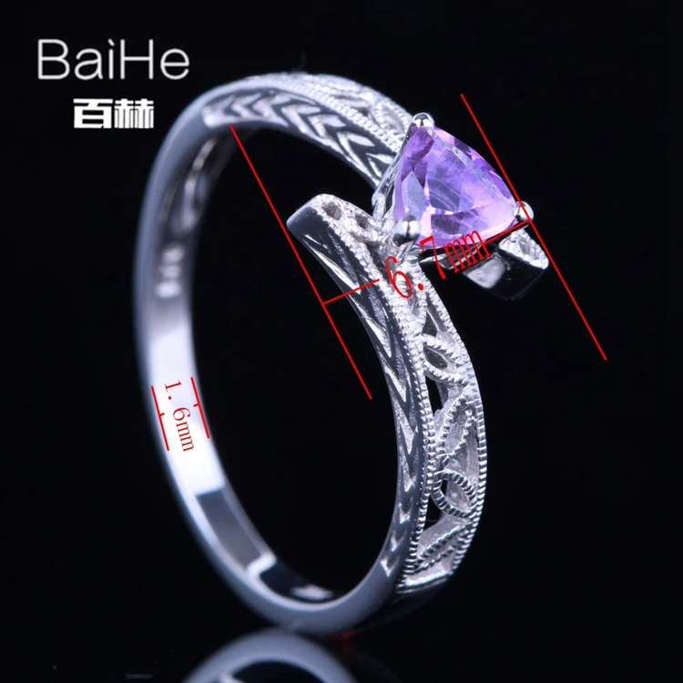 Baihe SOLID 14 К из белого золота(au585) 0.23ct Сертифицированный Подлинные Аметист/безупречное свадебное Для женщин милый/Романтический Ювелирные украшения кольцо