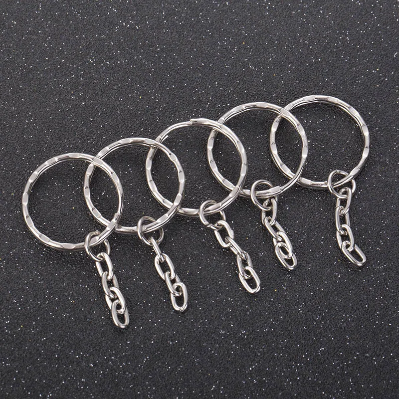 

20pcs 25mm Silver Irregular Keyring Flat Split Ring with Short Chain for Key Holder Jewelry Making Women DIY Accessories Supply