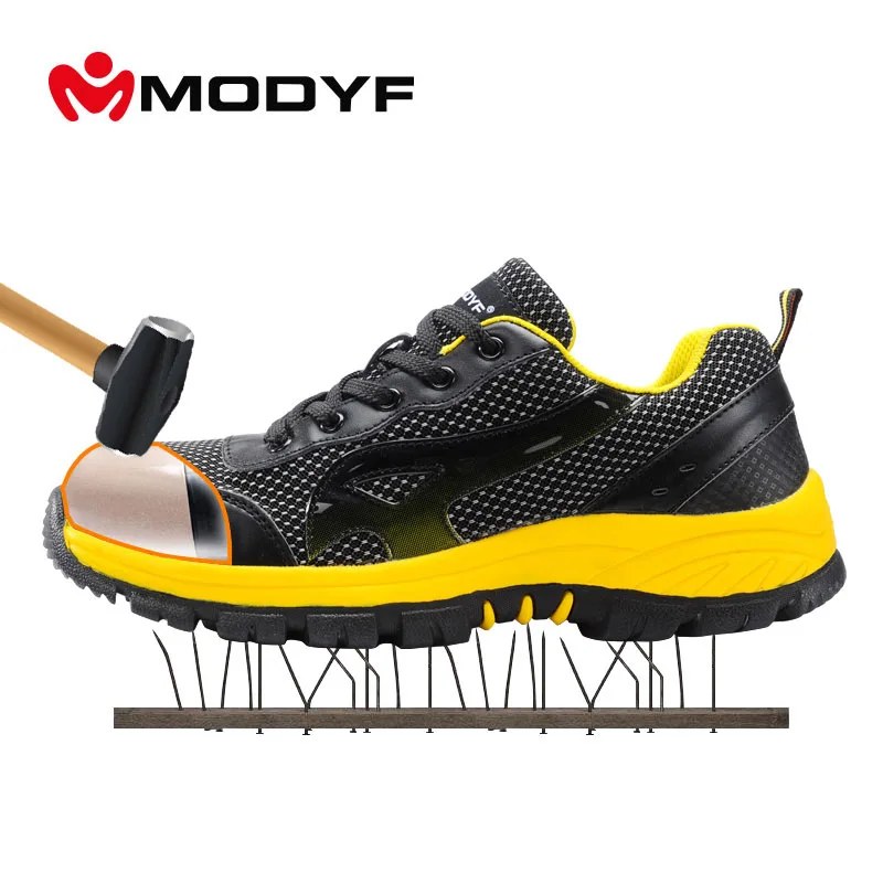 Modyf Men color steel toe cap work safety shoes mesh casual breathable