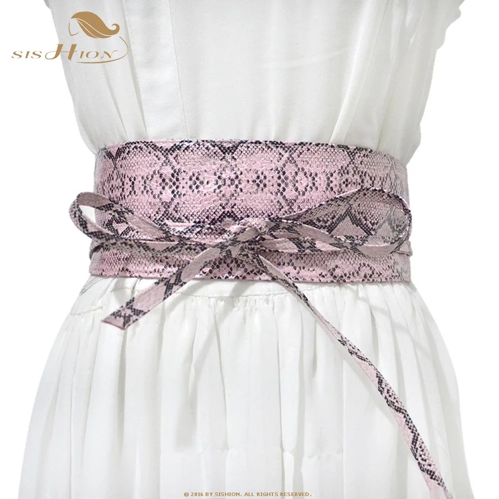 

SISHION 2019 New Fashion Snake Print Cummerbunds Women QY0243 Casual Lace-Up Bow Decoration Vintage Belt For Women Dresses