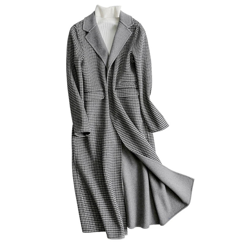 Long Manteaux Femmes Manteau Casacos Gris De Style Laine Mode D'hiver Femelle Z366 Nouveau Col dwon Plaid Turn Angleterre Veste qxYw8tcS