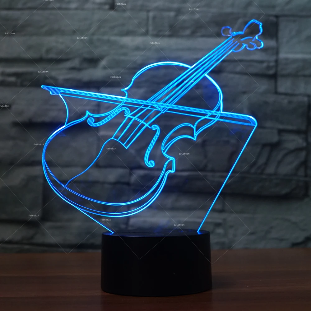 Music addiction creative lighting violin microphone design 3D LED night