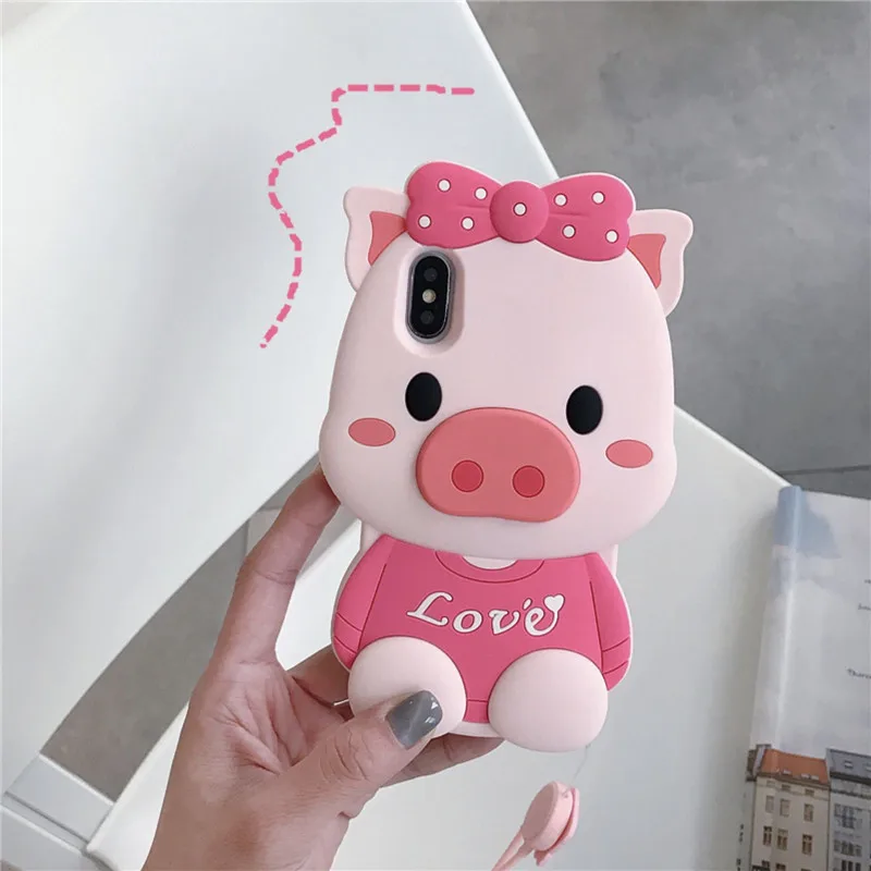 

2019 new cute cartoon wave point bow pink pig soft silicone mobile phone case cover For iphone MAX XS XR 6 7 8 plus X phone case