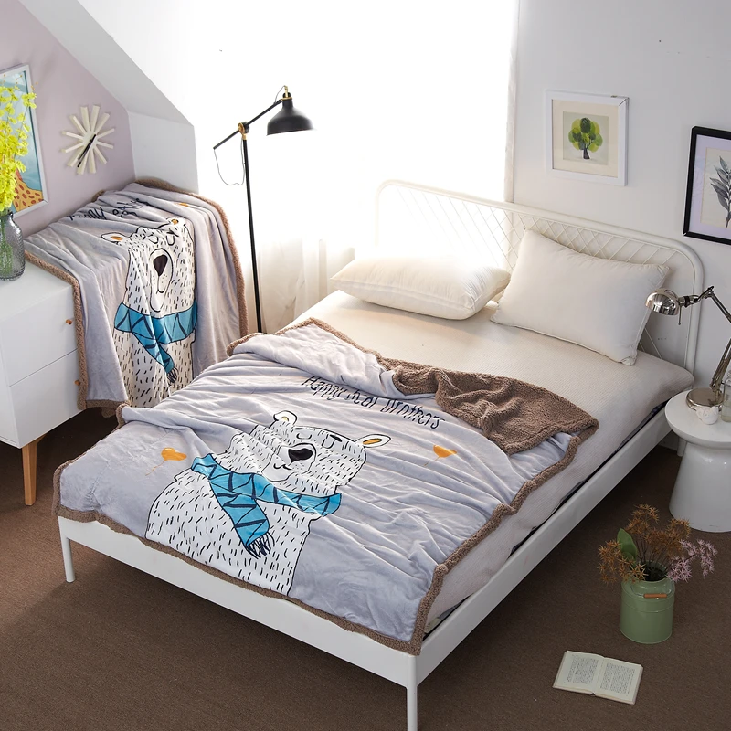 Стильное однотонное модное Хлопковое одеяло с рисунком медведя из мультфильма на кровать, мягкое покрывало для путешествий, постельные принадлежности, мягкое одеяло