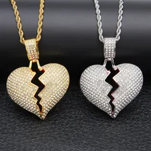 

Ice Cream Heart Shaped Party Necklace and Pendant with Gold Color String, Bling Cubic Zircon Men's Hip Hop Gift rapper chain