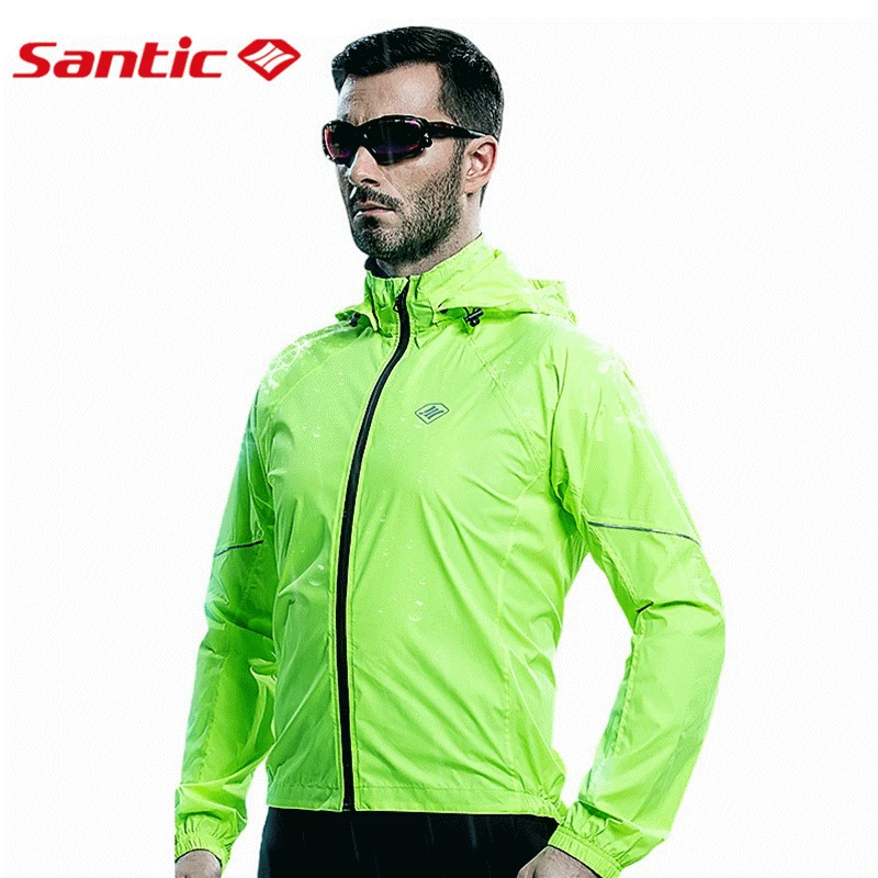 

Santic Men's Cycling Hooded Jerseys Rainproof Waterproof Bicycle Bike Rain Coat Raincoat with Removable Hat for Outdoor Riding